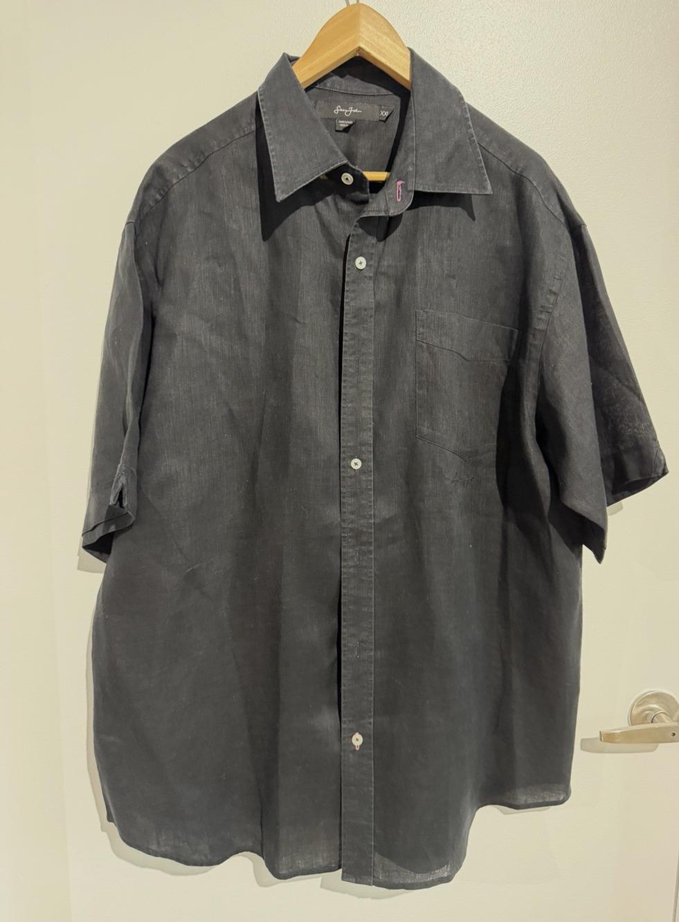 Vtg Sean John Linen Shirt Men's Short Sleeve Button Up Grunge Black XXL